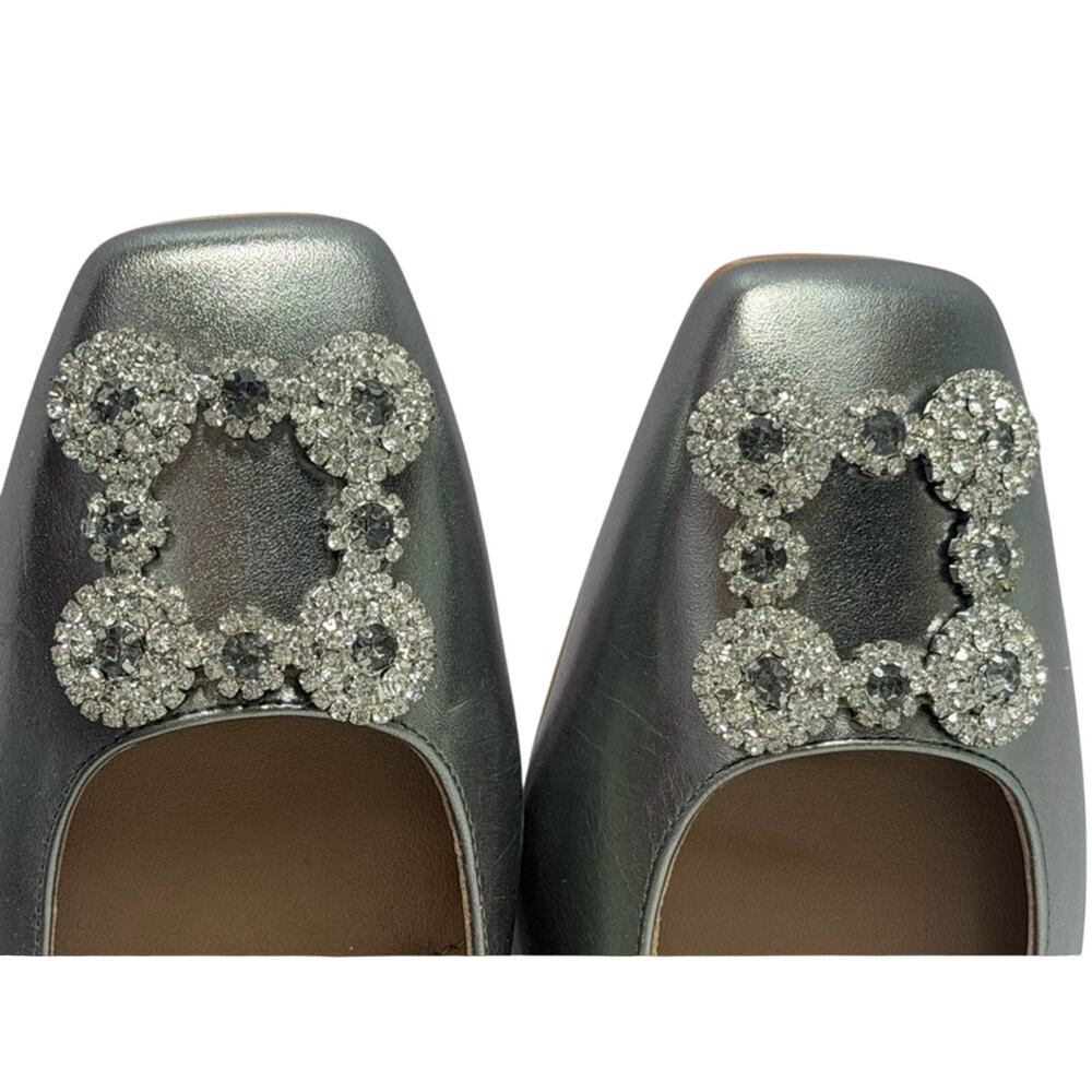 Talbots Silver Satin Embellished Square-Toe Flats - Picture 4 of 11